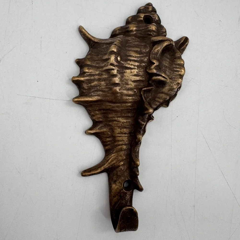 Vintage Brass Conch Shell Coastal Wall Hook Nautical Beach House Decor